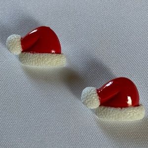 NWT. Handmade Pierced Earrings of Santa’s Hat for Christmas Day!